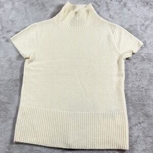 100% Cashmere Short Sleeve Knit Sweater Mock neck Women's Medium Bella Swan